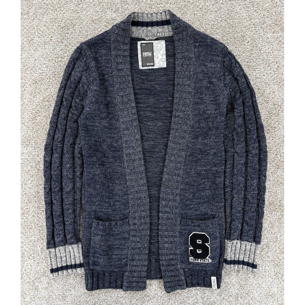 Renu Bruzer Chenille Logo Penn State Open Cardigan Womens Small Blue Cotton Knit